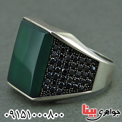 انگشتر عقیق سبز مردانه خوشرنگ و خاص _کد:26053