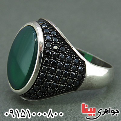 انگشتر عقیق سبز خوشرنگ میکروستینگ مردانه _کد:26054