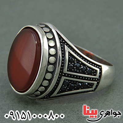 انگشتر عقیق قرمز خوشرنگ و خاص مردانه _کد:26109
