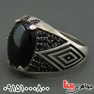 انگشتر عقیق سیاه (اونیکس) میکروستینگ مردانه _کد:26132
