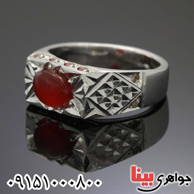 انگشتر عقیق یمنی خاص و فاخر دور الماس مردانه _کد:26175