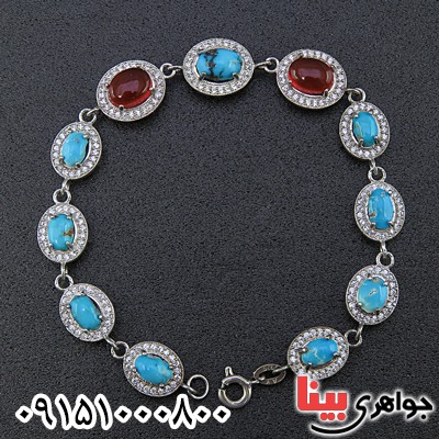دستبند چند جواهر فیروزه نیشابوری و عقیق یمنی خاص زنانه