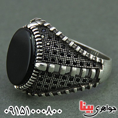 انگشتر عقیق سیاه (اونیکس) میکروستینگ مردانه _کد:26214
