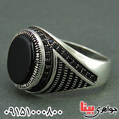 انگشتر عقیق سیاه (اونیکس) خاص میکروستینگ مردانه _کد:26215