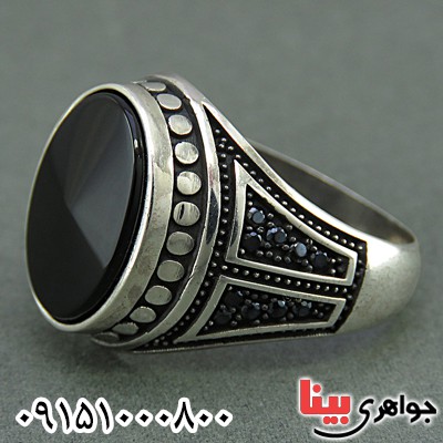انگشتر عقیق سیاه (اونیکس) میکروستینگ مردانه _کد:26234