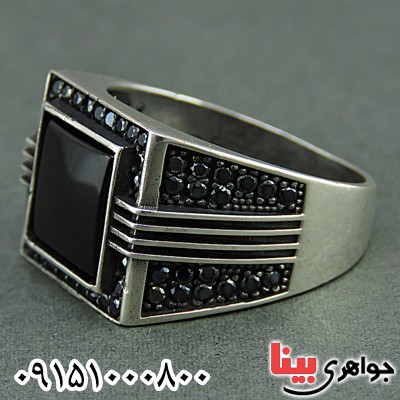 انگشتر عقیق سیاه (اونیکس) مردانه میکروستینگ بسیار زیبا _کد:26236