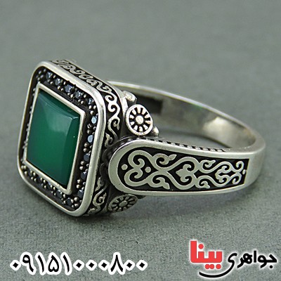 انگشتر عقیق سبز خوشرنگ میکروستینگ مردانه _کد:26237