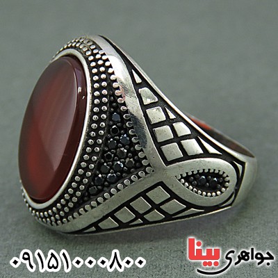 انگشتر عقیق قرمز میکروستینگ مردانه زیبا _کد:26238