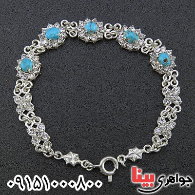 دستبند فیروزه نیشابوری خوشرنگ خاص زنانه _کد:26253