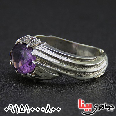 انگشتر آمتیست خوشرنگ و دست ساز مردانه _کد:26336