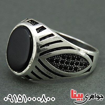 انگشتر عقیق سیاه (اونیکس) میکروستینگ مردانه _کد:26372