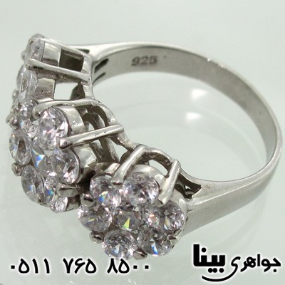 انگشتر نقره زنانه سه گل 9 نگین
