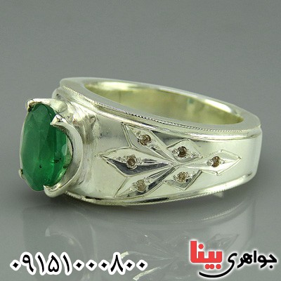 انگشتر زمرد و الماس دست ساز فاخر مردانه _کد:26447
