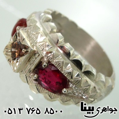 انگشتر چند جواهر الماس و عقیق و یاقوت مردانه