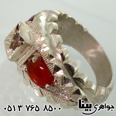 انگشتر چند جواهر الماس و عقیق و یاقوت مردانه