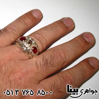 انگشتر چند جواهر الماس و عقیق و یاقوت مردانه