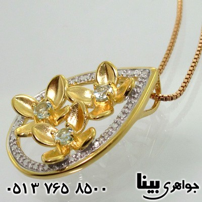 گردنبند آکوآمارین درجه یک با الماس
