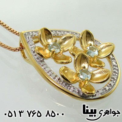 گردنبند آکوآمارین درجه یک با الماس