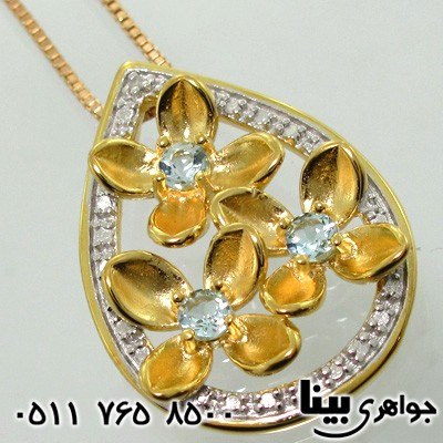 گردنبند آکوآمارین درجه یک با الماس