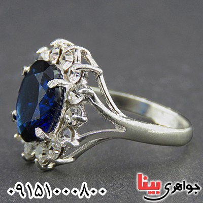 انگشتر یاقوت کبود صنعتی خوشرنگ خاص زنانه _کد:26593