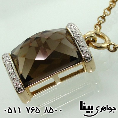 گردنبند کوارتز دودی درشت با الماس کوچک