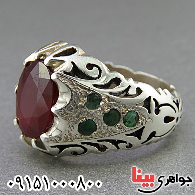 انگشتر یاقوت سرخ و زمرد خاص و دست ساز مردانه _کد:26652