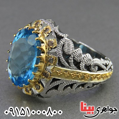 انگشتر توپاز خوشرنگ و دست ساز مردانه _کد:26664