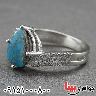 انگشتر فیروزه نیشابوری زنانه با تراش اشکی _کد:26706