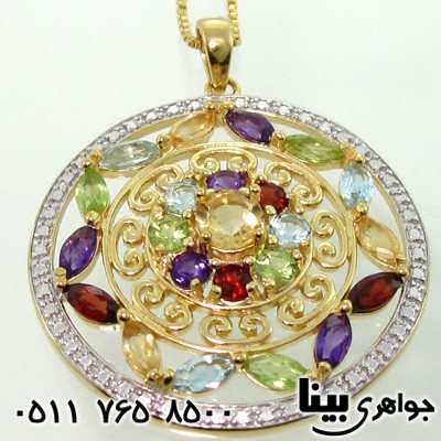 گردنبند چند جواهر درشت آمتیست، زبرجد،سیترین، آکوآمارین، گارنت و الماس