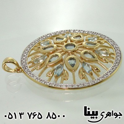 گردنبند آکوآمارین درشت با الماس کوچک