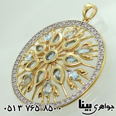گردنبند آکوآمارین درشت با الماس کوچک
