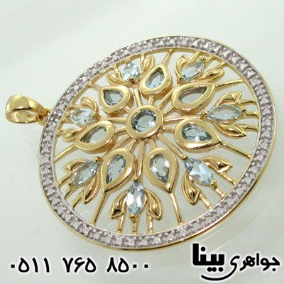 گردنبند آکوآمارین درشت با الماس کوچک