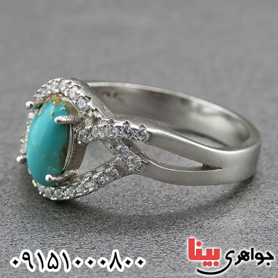 انگشتر فیروزه نیشابوری زنانه رودیوم خاص و زیبا _کد:26776
