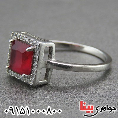 انگشتر یاقوت سرخ صنعتی رودیوم زیبا زنانه _کد:26777
