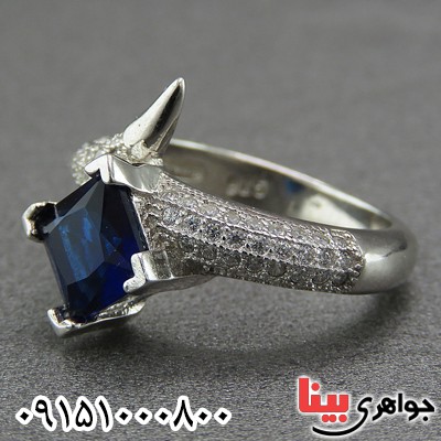انگشتر یاقوت کبود صنعتی خوشرنگ رودیوم _کد:26778