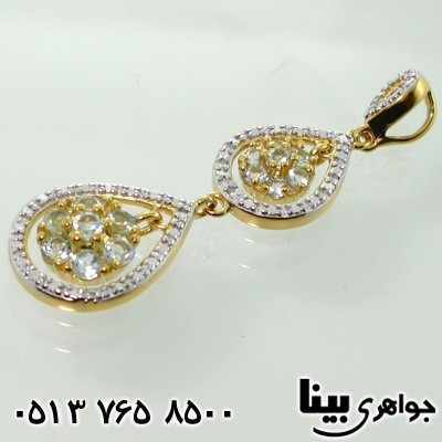 گردنبند آکوآمارین سه تکه با الماس کوچک
