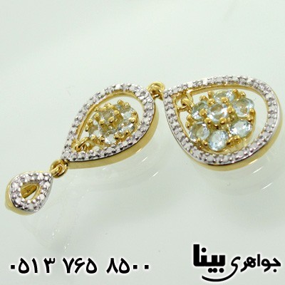 گردنبند آکوآمارین سه تکه با الماس کوچک