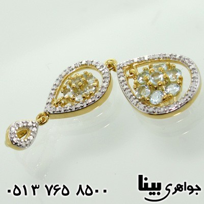 گردنبند آکوآمارین سه تکه با الماس کوچک