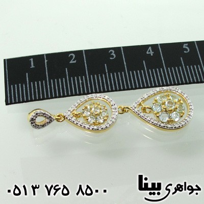 گردنبند آکوآمارین سه تکه با الماس کوچک