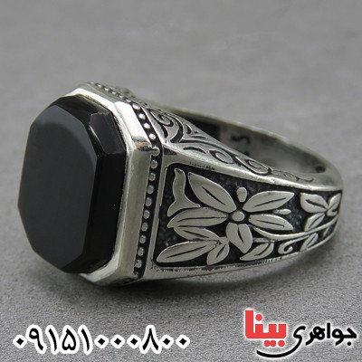 انگشتر عقیق یمنی مشکی خاص مردانه _کد:26807