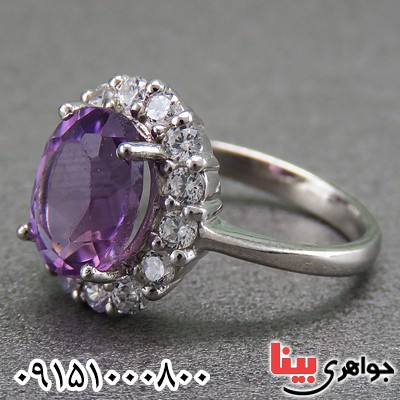 انگشتر آمتیست رودیوم خاص و خوشرنگ زنانه _کد:26895