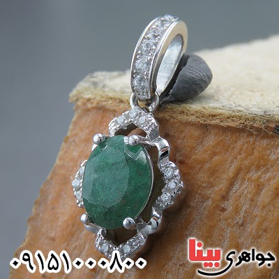 گردنبند زمرد زیبا و خوشرنگ رودیوم _کد:26900