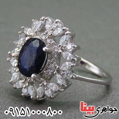 انگشتر یاقوت کبود خوشرنگ و زیبا رودیوم _کد:26907