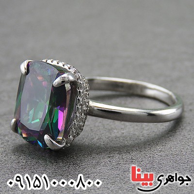 انگشتر توپاز هفت رنگ زنانه رودیوم _کد:26984