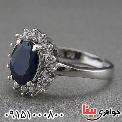 انگشتر یاقوت کبود رودیوم خوشرنگ و شیک زنانه _کد:26985