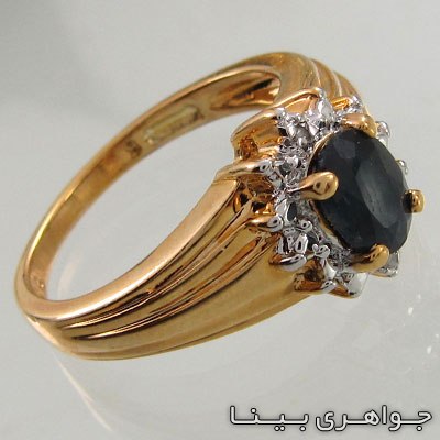 انگشتر یاقوت کبود آب طلا زرد طرح شکوفه