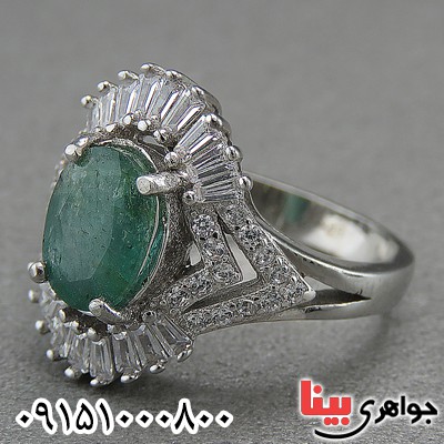 انگشتر زمرد خوشرنگ رودیوم زنانه