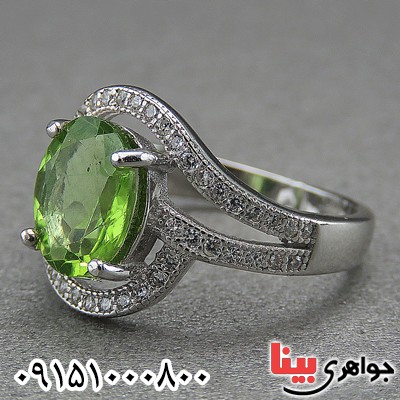 انگشتر زبرجد زنانه خوشرنگ و خاص رودیوم _کد:26997