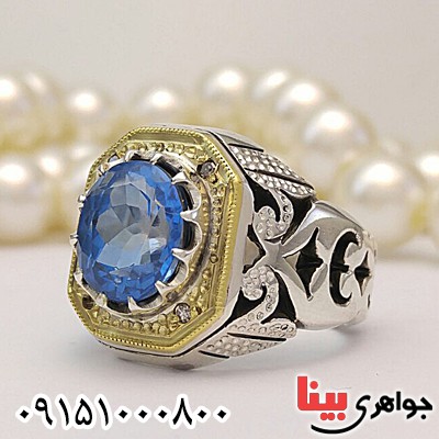 انگشتر توپاز درشت خوشرنگ فاخر مردانه