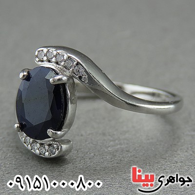 انگشتر یاقوت کبود رودیوم خوشرنگ زنانه _کد:27044
